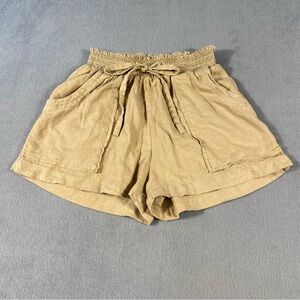 Guess Women’s Tan Shorts with Elastic Smocked Waistband, size S